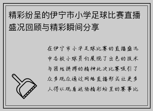 精彩纷呈的伊宁市小学足球比赛直播盛况回顾与精彩瞬间分享